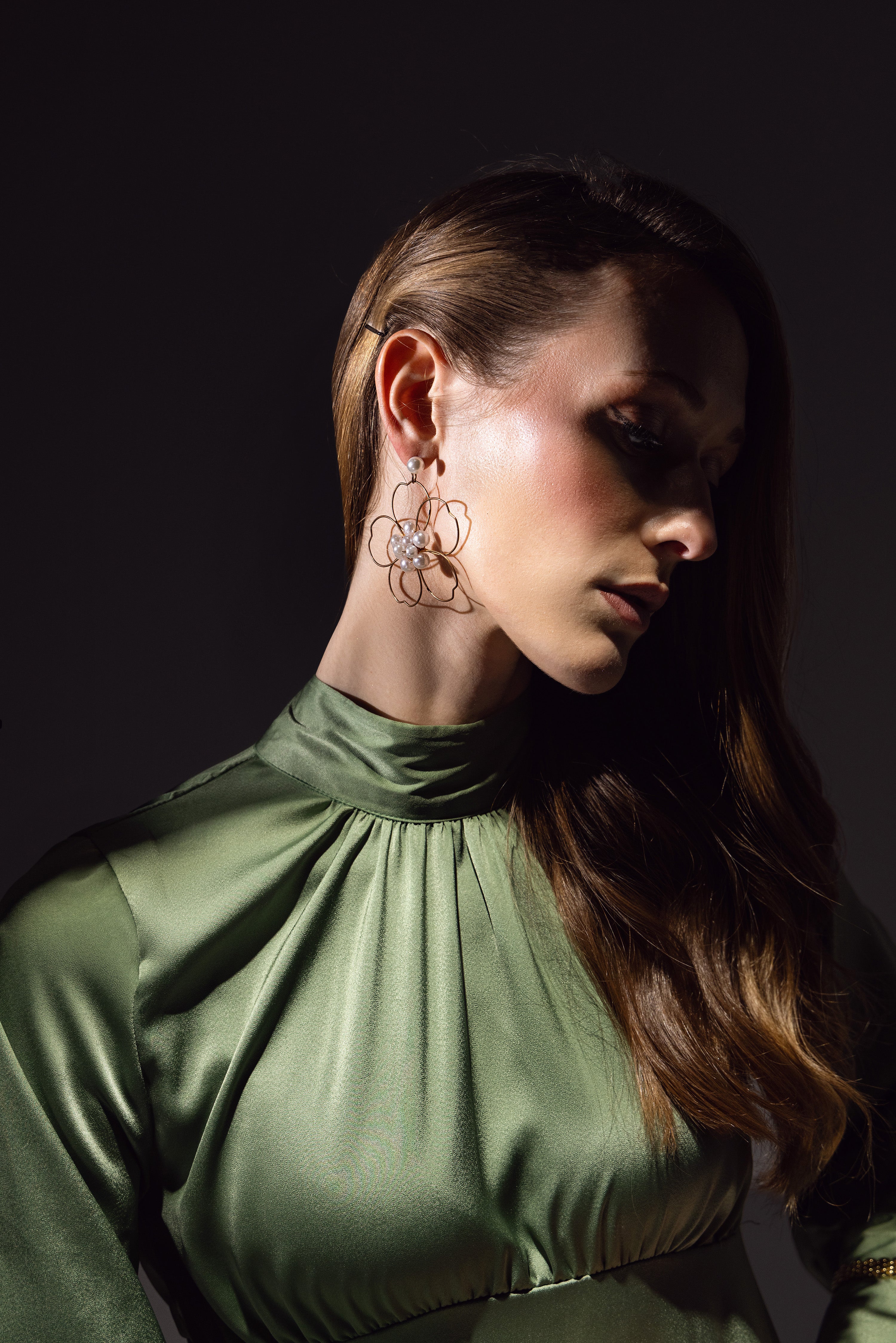 High-Neck Gathered Midi Dress