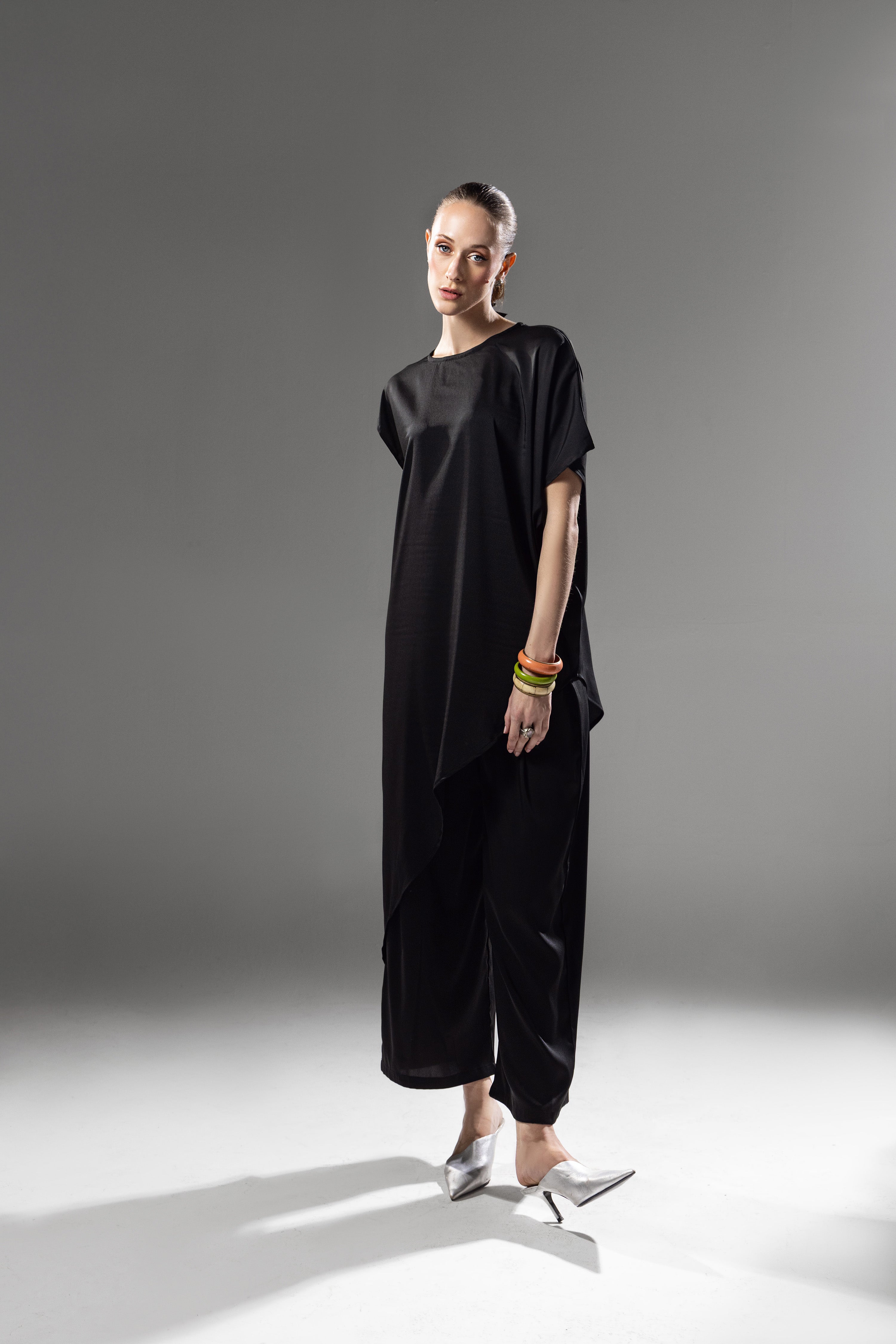 Black Silk Drape Co-Ord Set